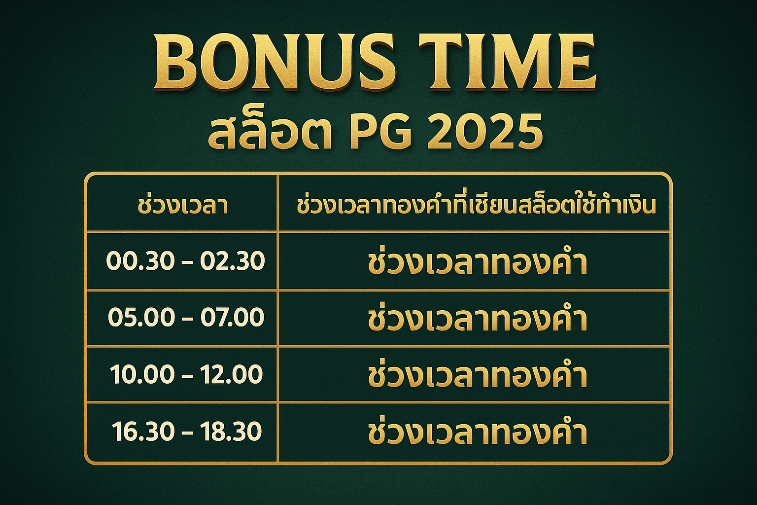เปิดตาราง Bonus Time สล็อต PG 2025